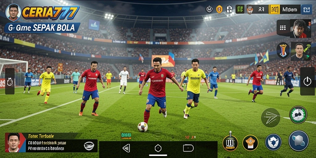 Tampilan gameplay menegangkan dalam <strong>CERIA777</strong> saat mencetak gol di lapangan.