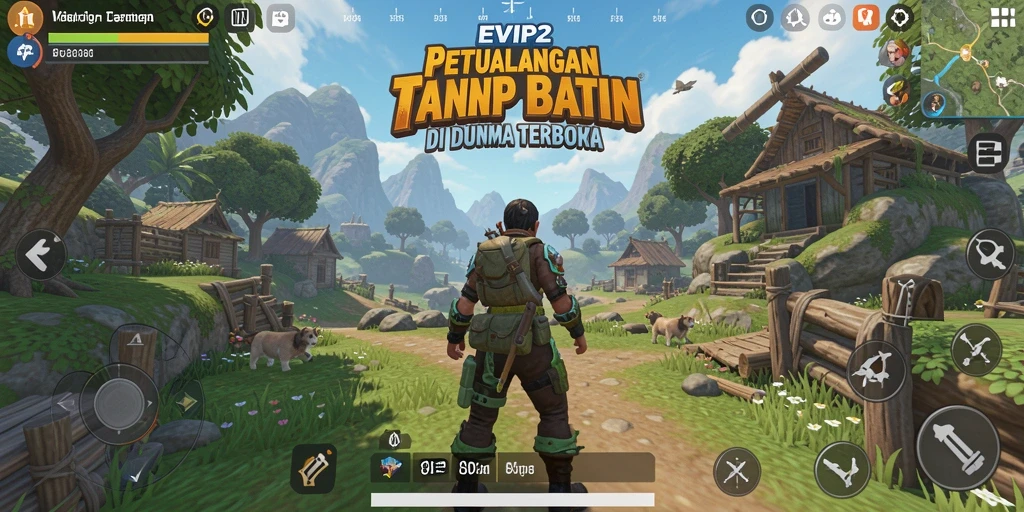 Screenshot gameplay EVIP2 menampilkan petualangan epik di dunia terbuka.