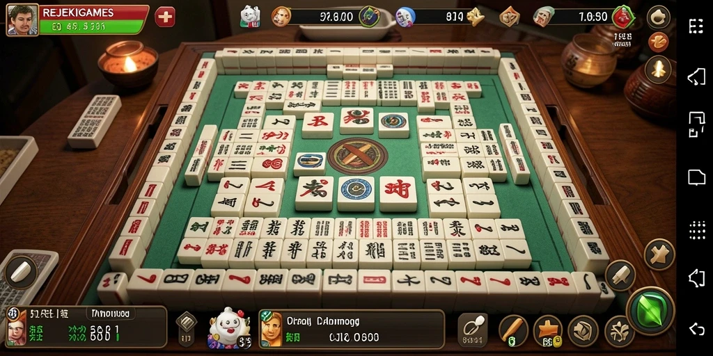 Tampilan gameplay menarik dari REJEKIGAMES dengan elemen Mahjong.